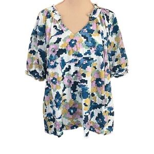 Sonoma Multicolor Floral V-Neck Blouse Size XL Spring Summer Casual Lightweight